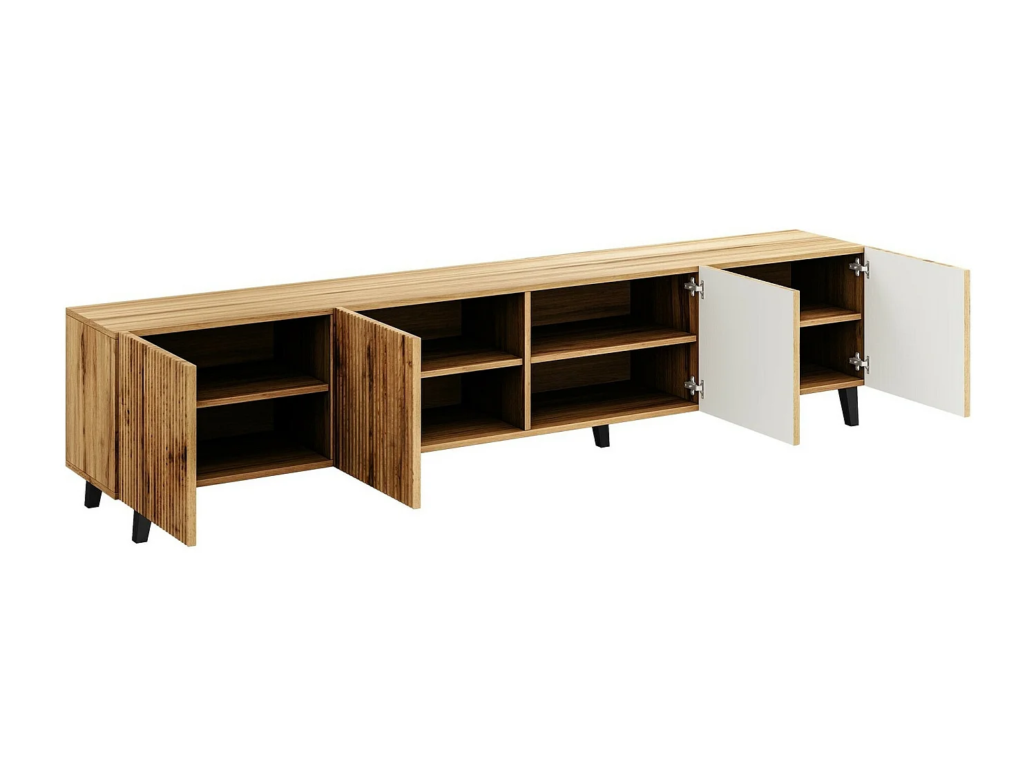 Mueble TV Charlotte J104, Negro|Wotan roble, Número de puertas: 4.00, 201x53x42cm