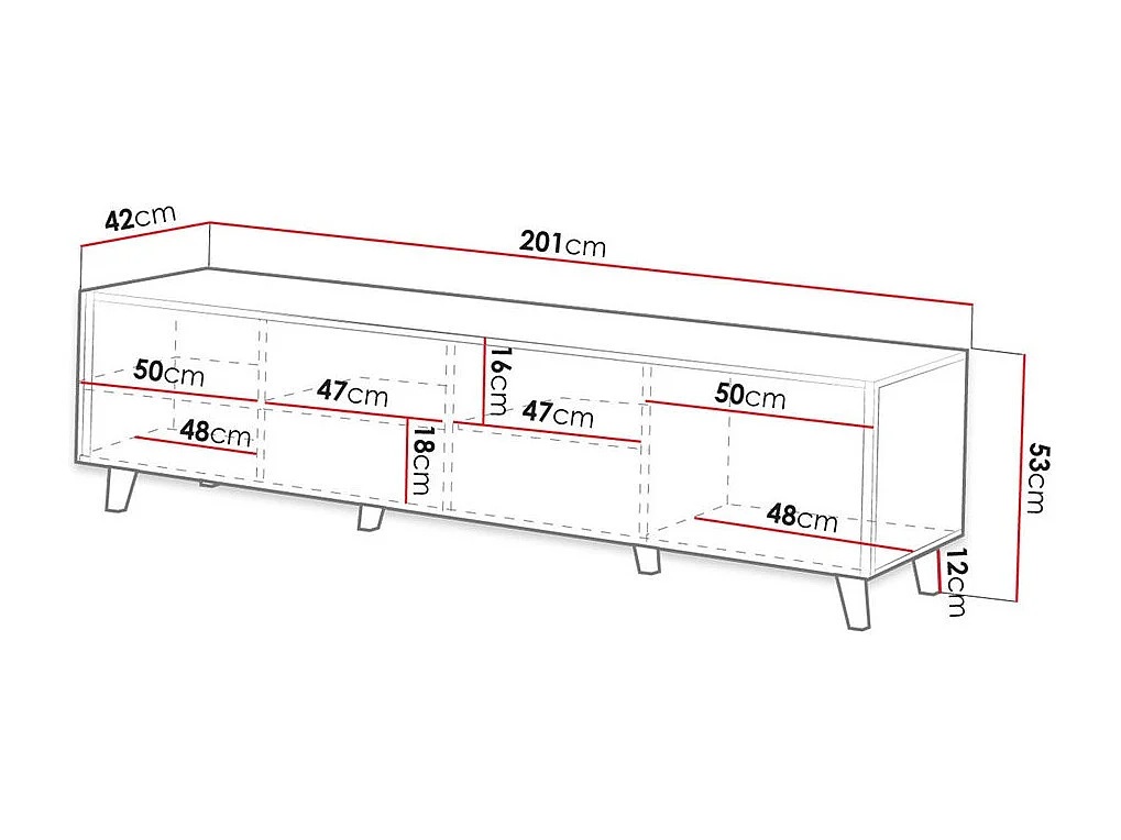 Mueble TV Charlotte J104, Negro|Wotan roble, Número de puertas: 4.00, 201x53x42cm