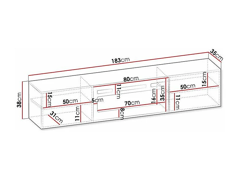 Meuble TV Charlotte 192, Blanc, Le nombre de portes: 2, 183x38x35cm