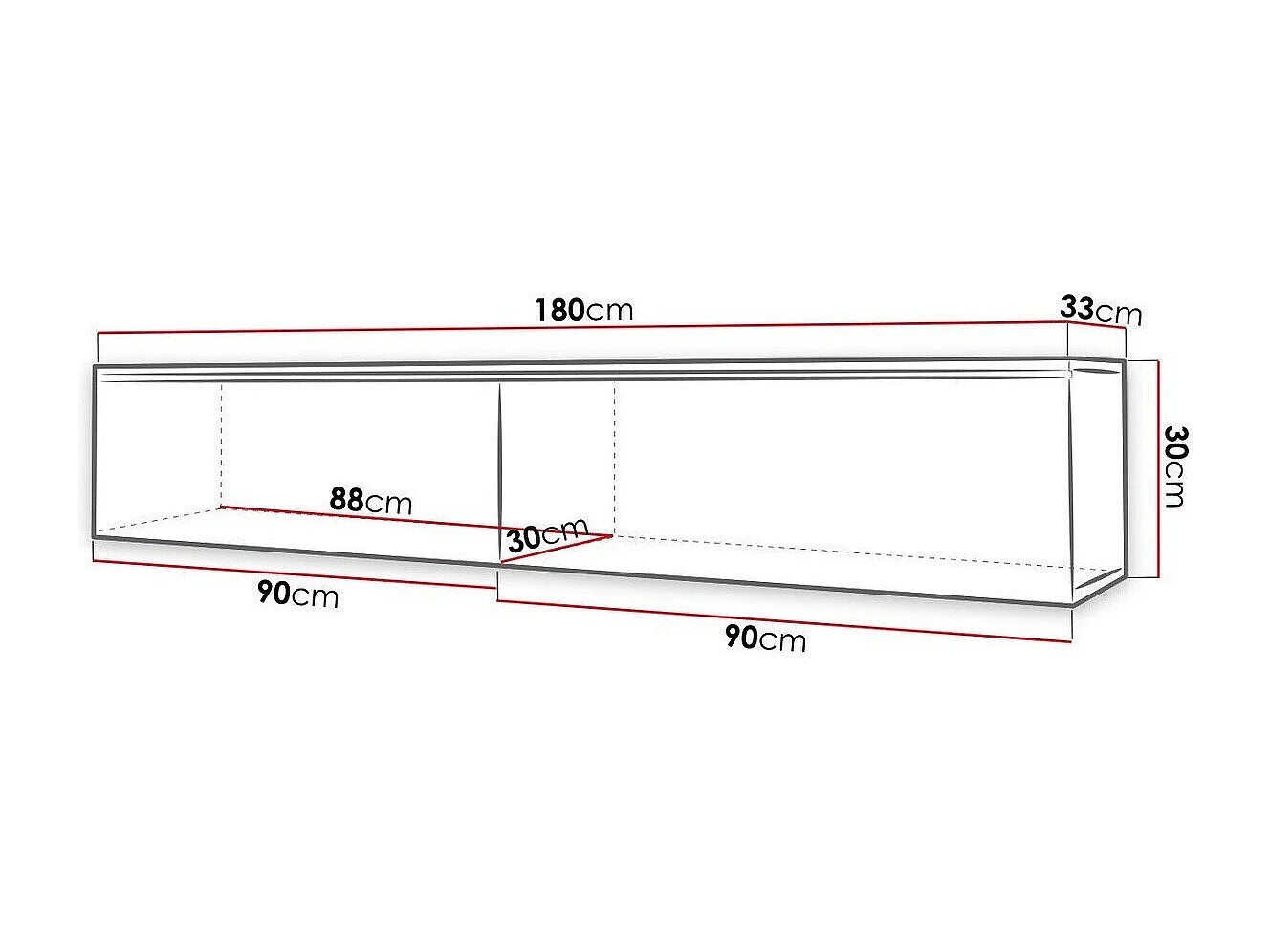 Mesa para TV Sarasota 121, O número de portas: 2, 180x30x33cm