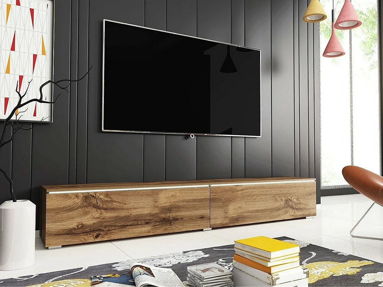 Meuble TV Sarasota 121, Chêne wotan, Le nombre de portes: 2, 180x30x33cm