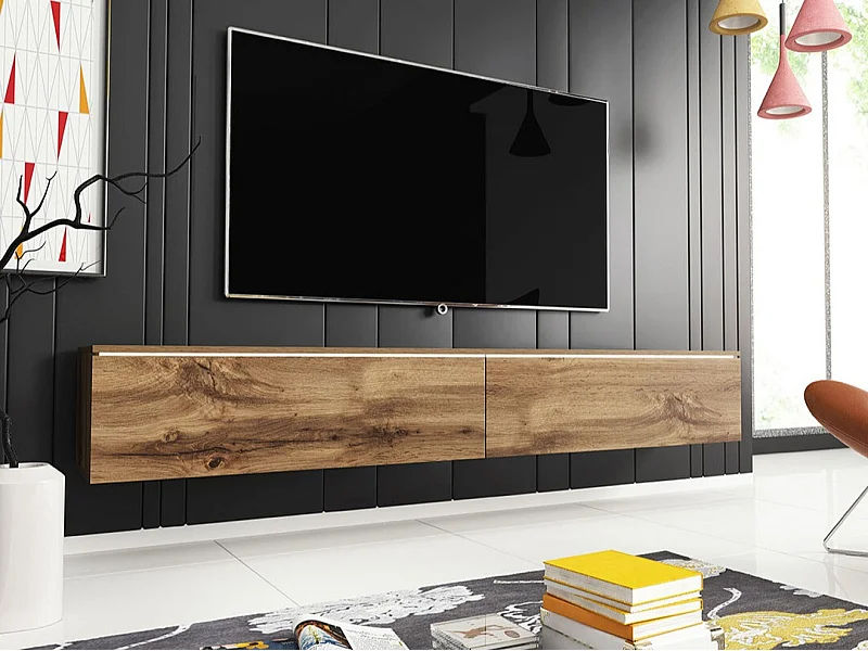 Meuble TV Sarasota 121, Chêne wotan, Le nombre de portes: 2, 180x30x33cm