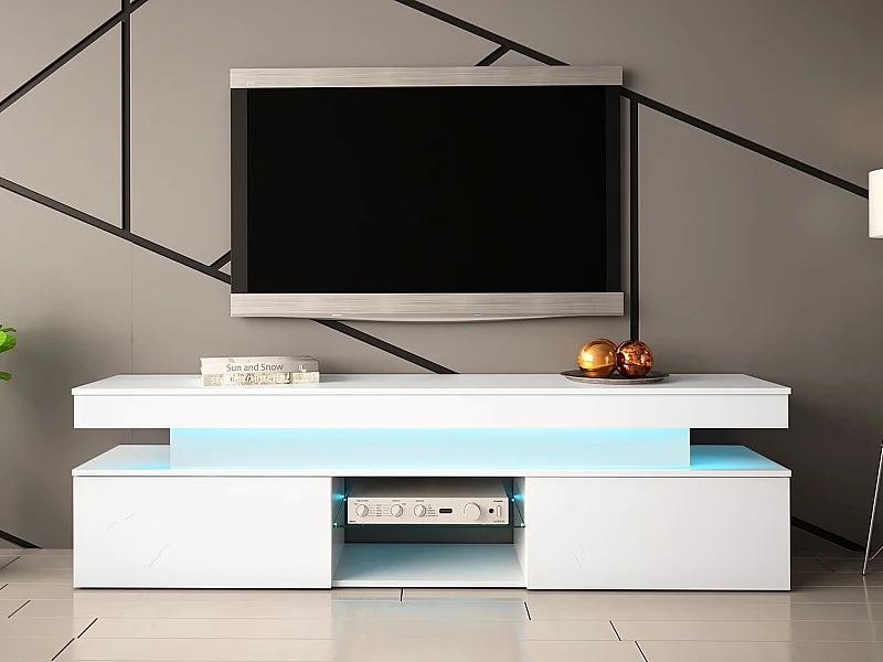 Mueble TV Merced N103, Blanco brillante|Blanco, 190x54x39cm
