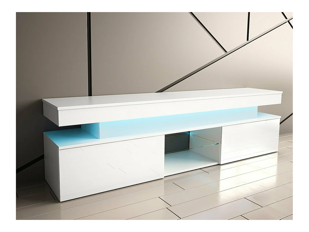 Mueble TV Merced N103, Blanco brillante|Blanco, 190x54x39cm