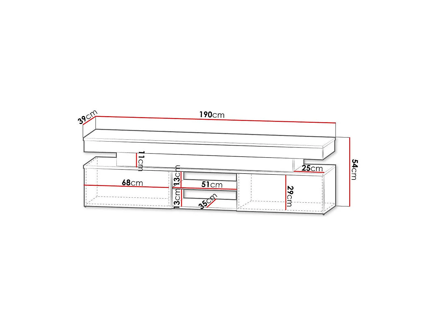 Mueble TV Merced N103, Blanco brillante|Blanco, 190x54x39cm