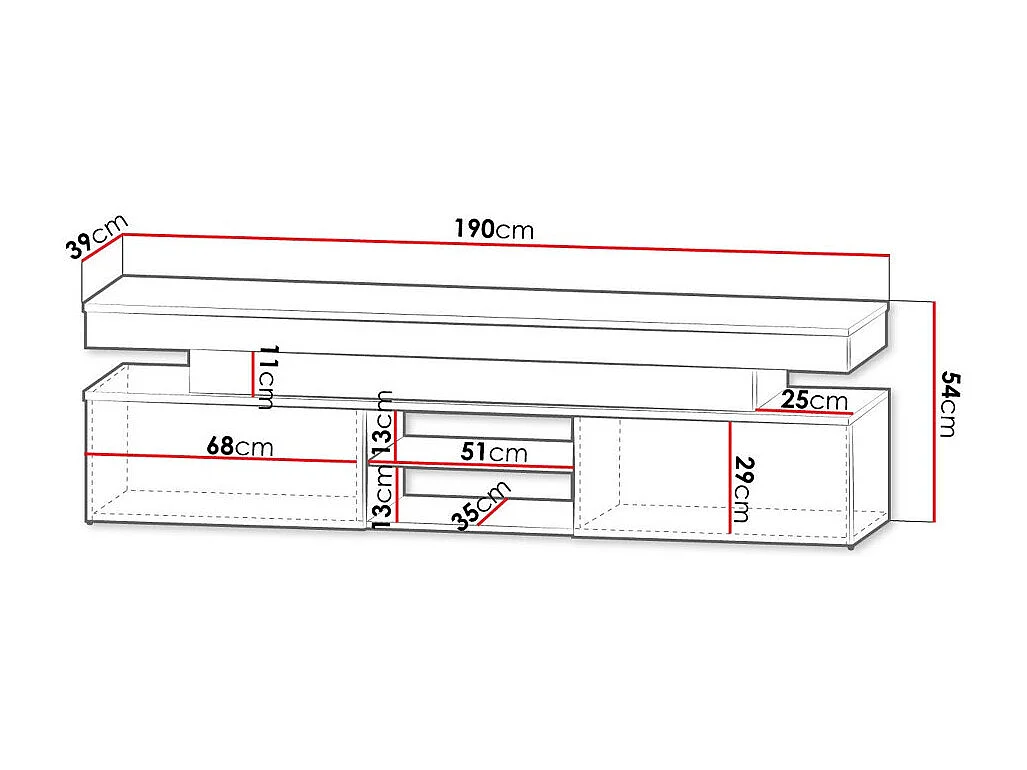 Mueble TV Merced N103, Blanco brillante|Blanco, 190x54x39cm