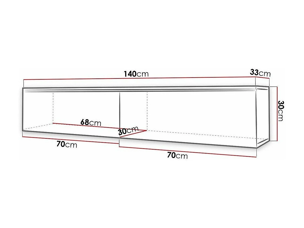 Mesa para TV Sarasota 120, O número de portas: 2, 140x30x33cm