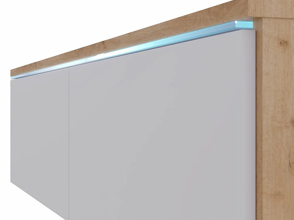 Meuble TV Sarasota 121, Matera gris|Blanc brillant, Le nombre de portes: 2, 180x30x33cm