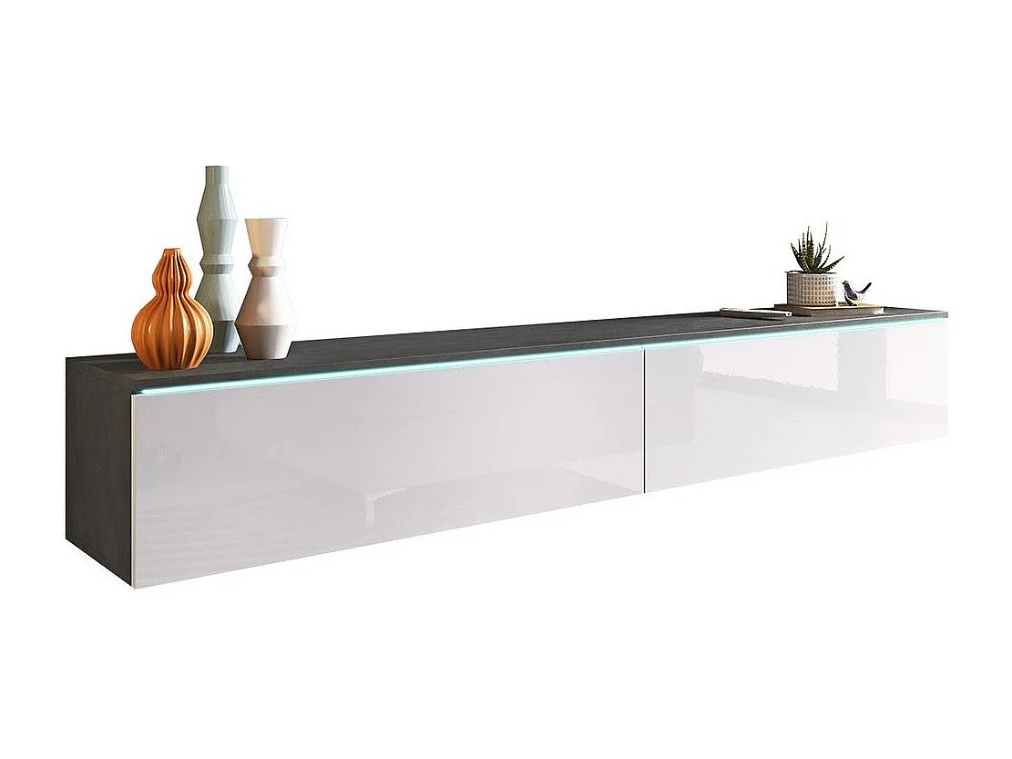 Meuble TV Sarasota 121, Blanc brillant|Matera gris, Le nombre de portes: 2, 180x30x33cm