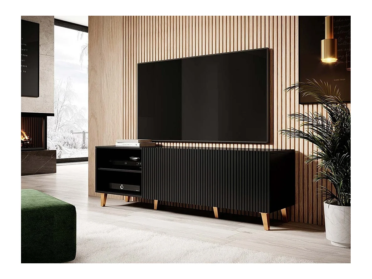 Mobile porta TV Levmari 102, D'oro|Nero, Il numero di porte: 2.00, 150x52x40cm