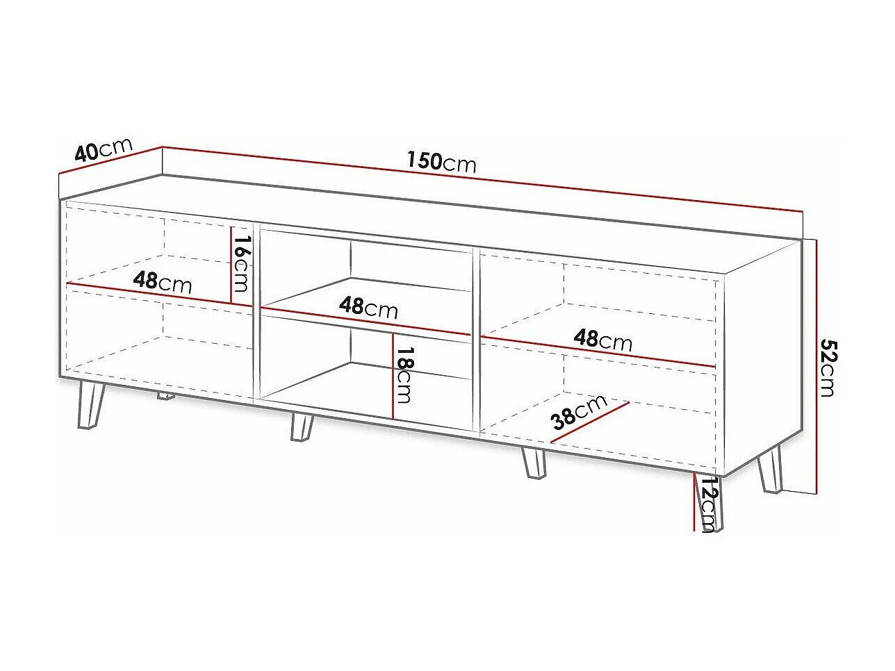 Meuble TV Levmari 102, Noir|Doré, Le nombre de portes: 2, 150x52x40cm
