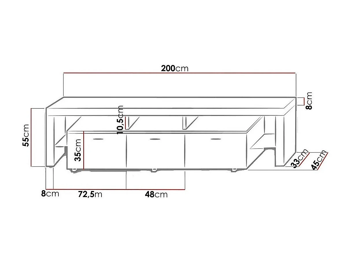 Mueble TV Nashville 103, Gris brillante|Blanco, Número de puertas: 3.00, 200x55x45cm