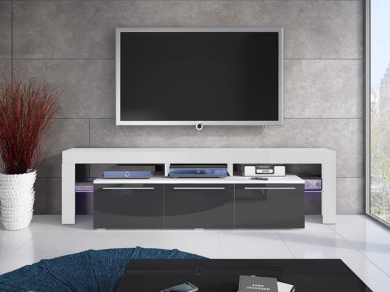 Mueble TV Nashville 103, Gris brillante|Blanco, Número de puertas: 3.00, 200x55x45cm
