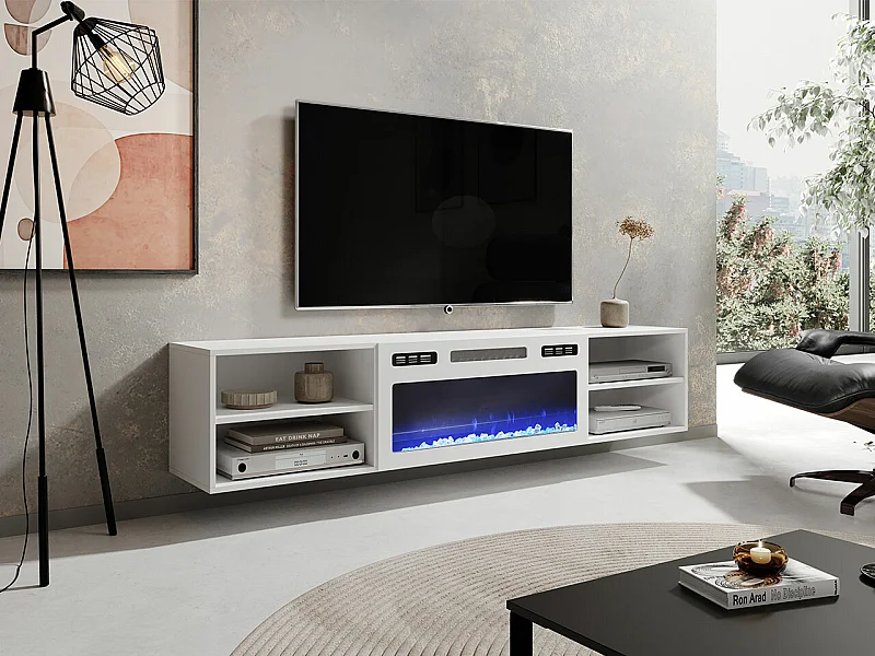 Meuble TV Charlotte 190, Blanc, 180x39x33cm