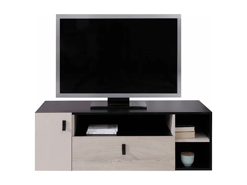 Meuble TV Camteso 108, Chêne|Noir|Beige, Le nombre de portes: 1, Nombre de tiroirs: 1,