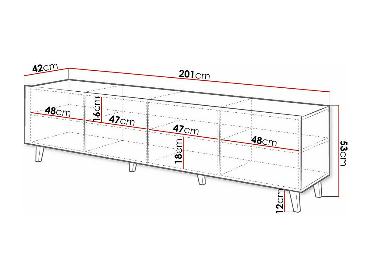 Mesa para TV Charlotte 181, O número de portas: 4, 201x53x42cm
