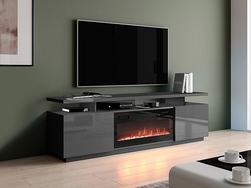 Mueble TV Charlotte 151, Grafito|Negro|Grafito brillante, Número de puertas: 2.00, 180cm