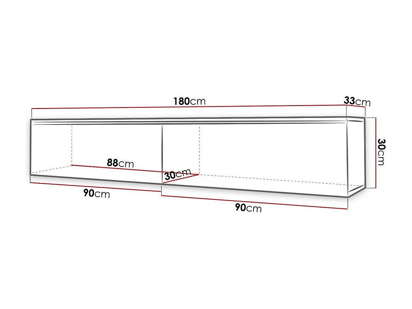 Mesa para TV Sarasota 121, O número de portas: 2, 180x30x33cm