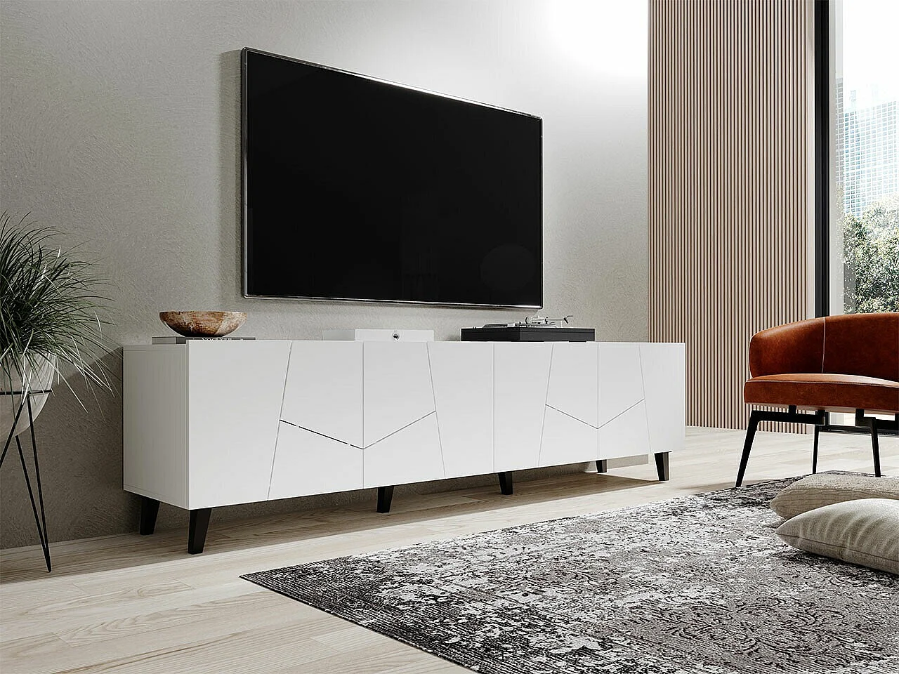 Mueble TV Charlotte 181, Negro|Blanco, Número de puertas: 4.00, 201x53x42cm
