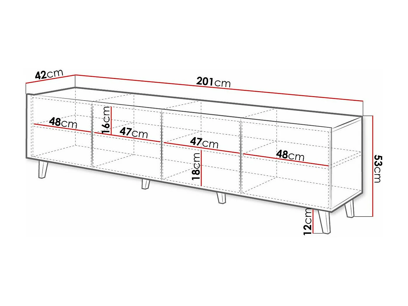 Mueble TV Charlotte 181, Negro|Blanco, Número de puertas: 4.00, 201x53x42cm