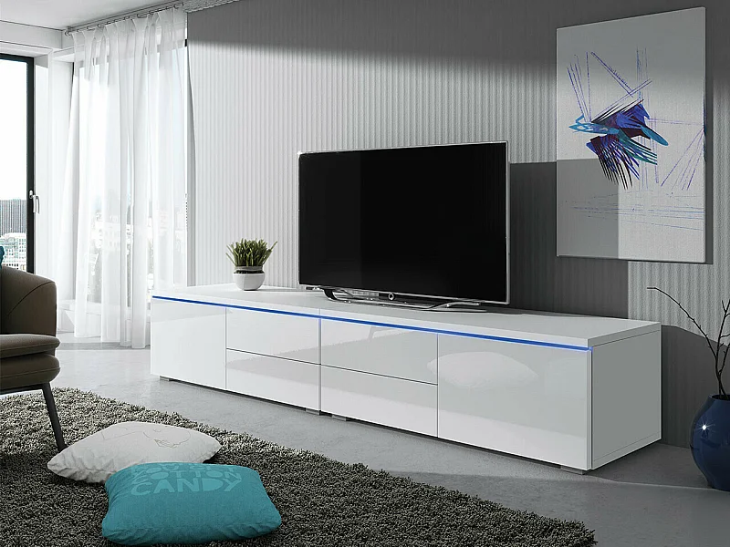 Mueble TV Nashville 129, Blanco|Blanco brillante, Número de puertas: 2.00, 200x35x45cm