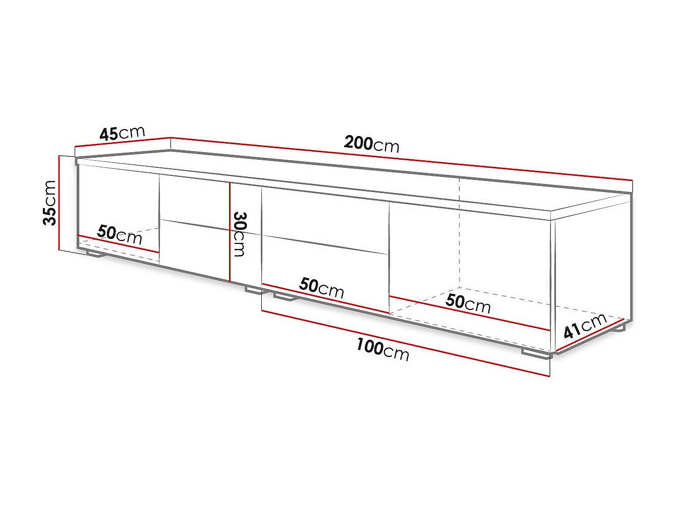 Mueble TV Nashville 129, Blanco|Blanco brillante, Número de puertas: 2.00, 200x35x45cm