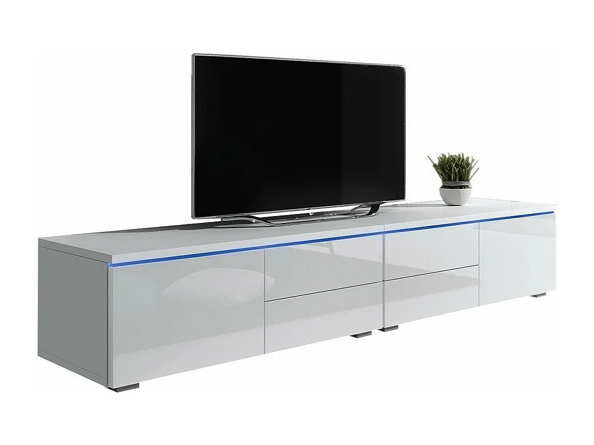 Mueble TV Nashville 129, Blanco|Blanco brillante, Número de puertas: 2.00, 200x35x45cm