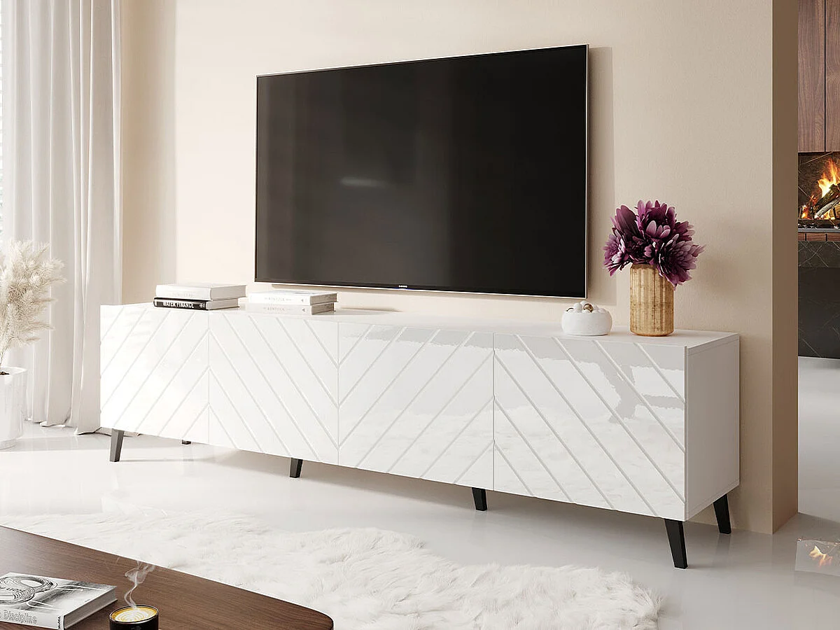 Mueble TV Charlotte 145, Blanco brillante|Blanco, Número de puertas: 4.00, 200x52x42cm