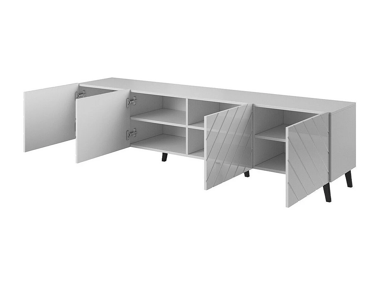 Mueble TV Charlotte 145, Blanco brillante|Blanco, Número de puertas: 4.00, 200x52x42cm