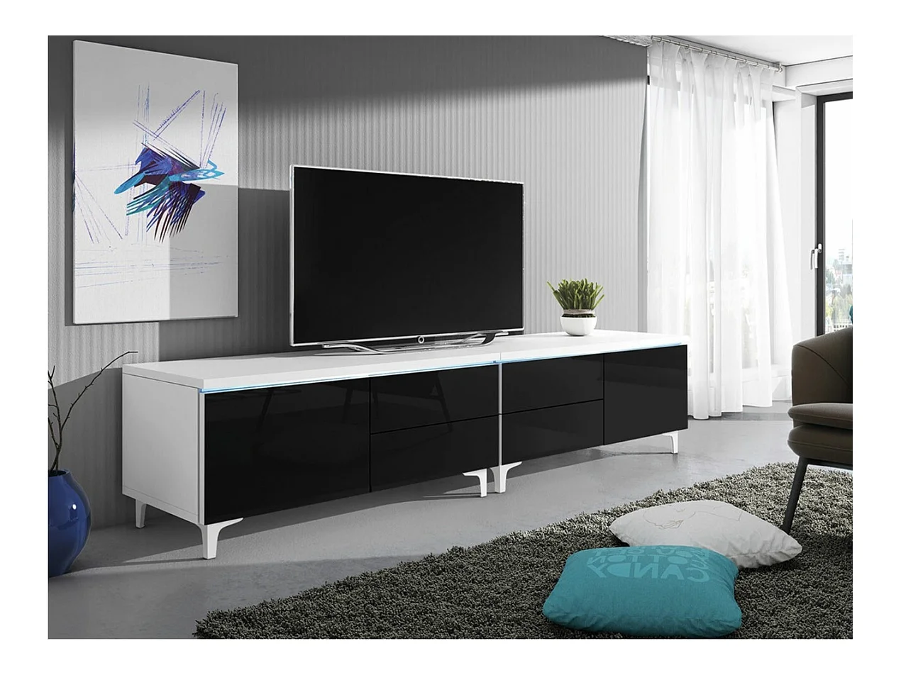 Mobile porta TV Nashville 128, Bianco|Nero lucido, Il numero di porte: 2.00, 200x43x45cm