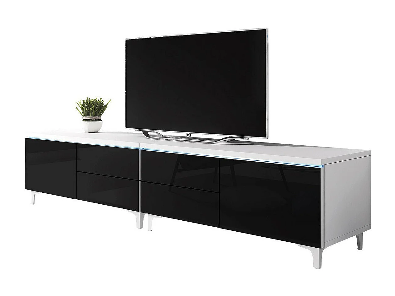 Mueble TV Nashville 128, Blanco|Negro brillante, Número de puertas: 2.00, 200x43x45cm
