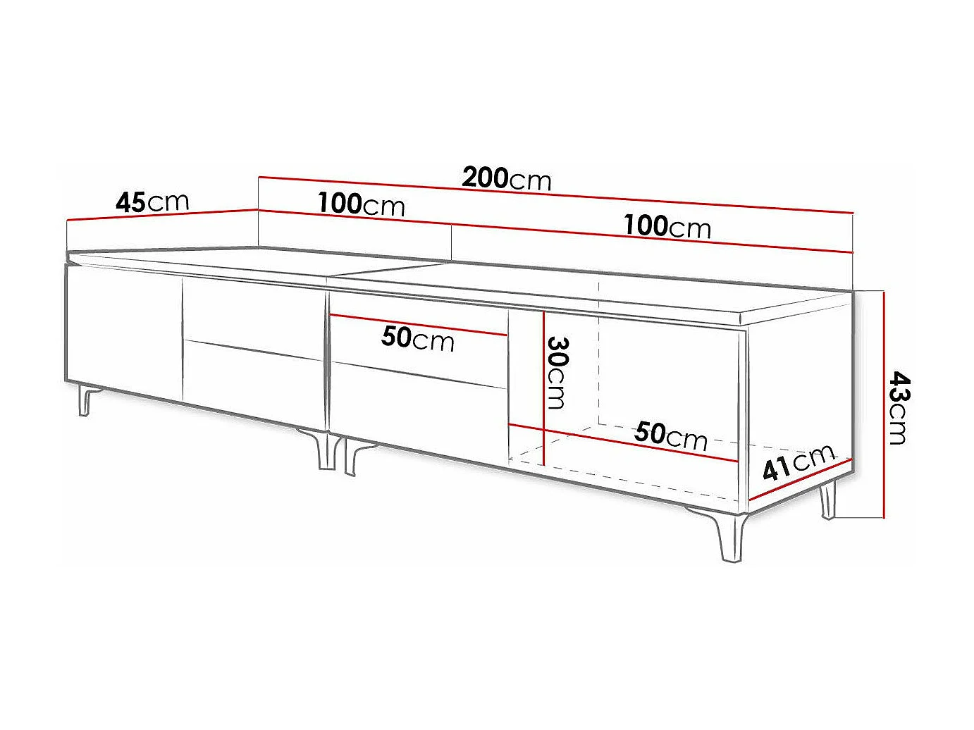 Mueble TV Nashville 128, Blanco|Negro brillante, Número de puertas: 2.00, 200x43x45cm