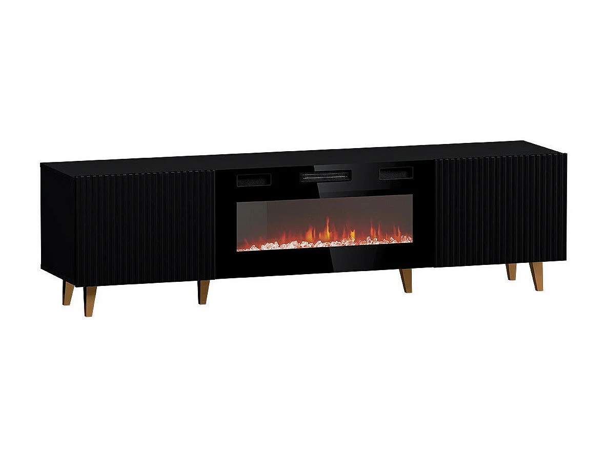 Mueble TV Charlotte H106, Negro|Dorado, Número de puertas: 2.00, 181x49x40cm