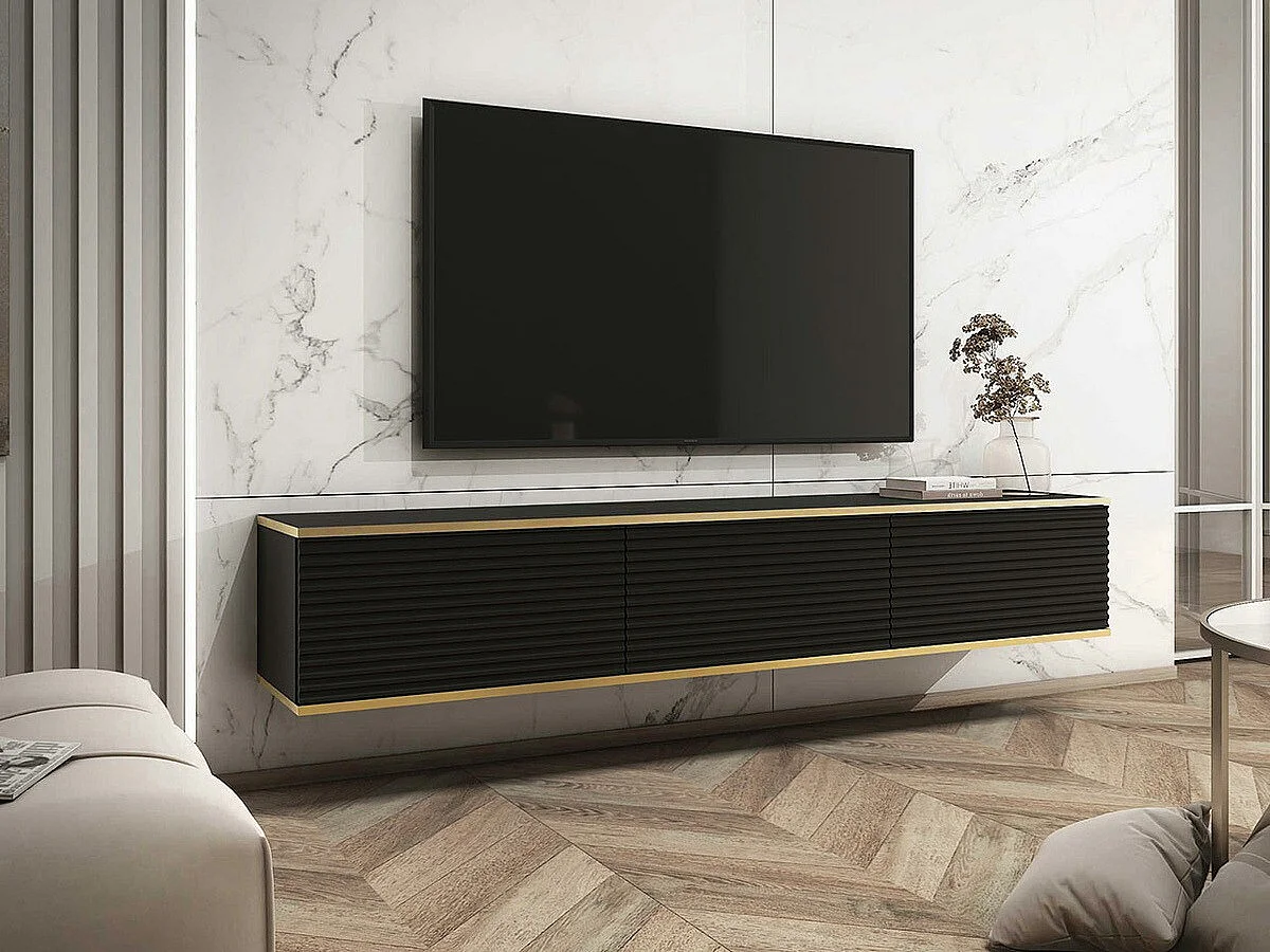 Mueble TV Lima 125, Dorado|Negro, Número de puertas: 3.00, 175x30x32cm