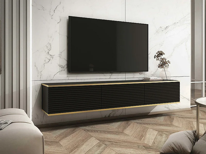 Mueble TV Lima 125, Dorado|Negro, Número de puertas: 3.00, 175x30x32cm