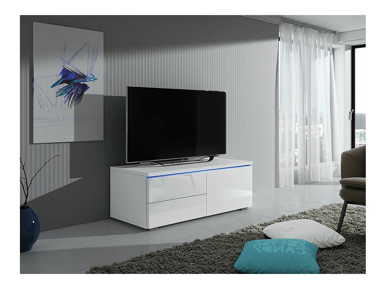Mueble TV Nashville 130, Blanco brillante|Blanco, Número de puertas: 1.00, 100x35x45cm