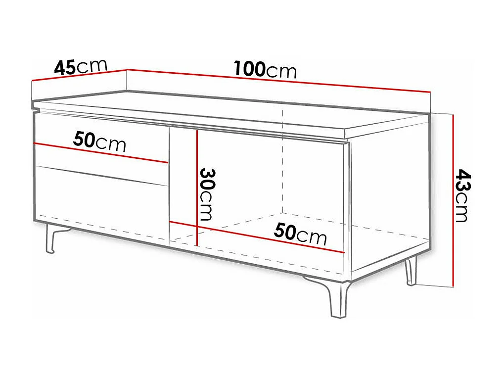 Mueble TV Nashville 130, Blanco brillante|Blanco, Número de puertas: 1.00, 100x35x45cm