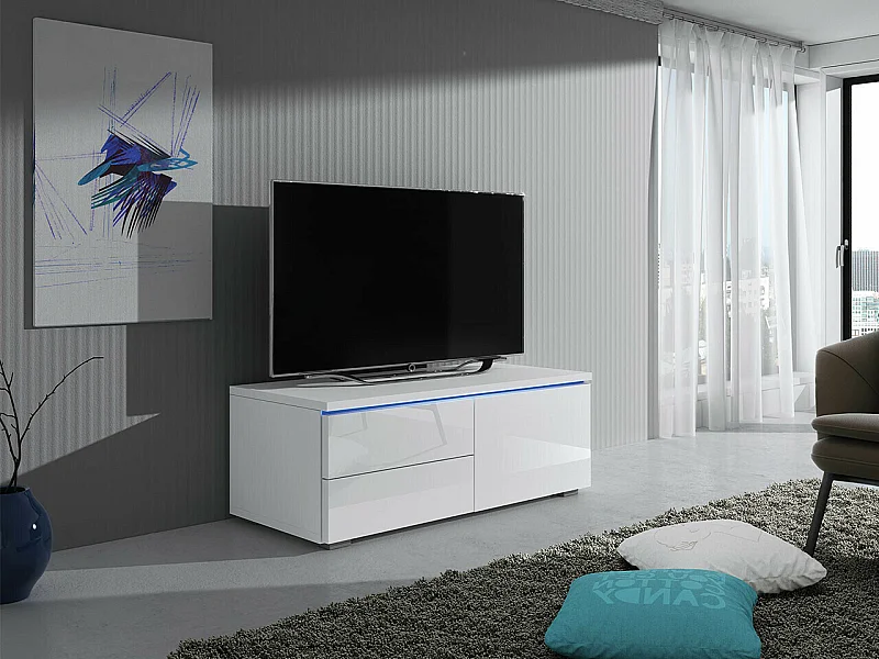 Mueble TV Nashville 130, Blanco brillante|Blanco, Número de puertas: 1.00, 100x35x45cm