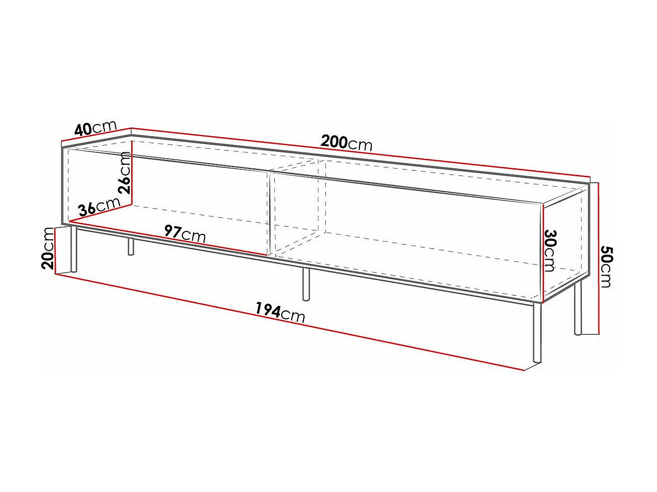 Mesa para TV Charlotte 160, O número de portas: 2, 200x50x40cm