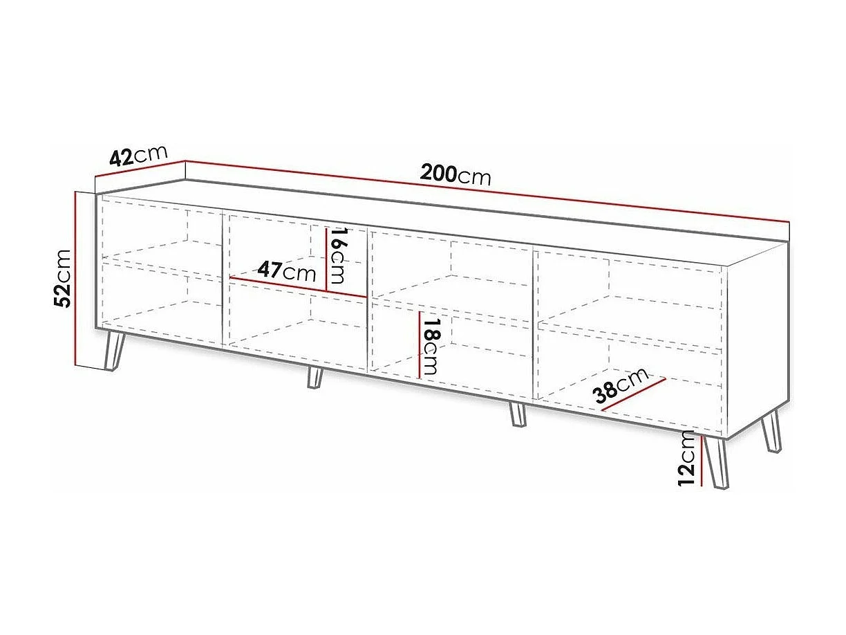 Mueble TV Charlotte 145, Grafito brillante|Grafito, Número de puertas: 4.00, 200x52x42cm