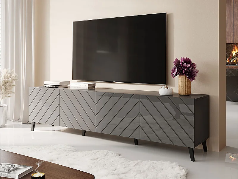 Mueble TV Charlotte 145, Grafito brillante|Grafito, Número de puertas: 4.00, 200x52x42cm