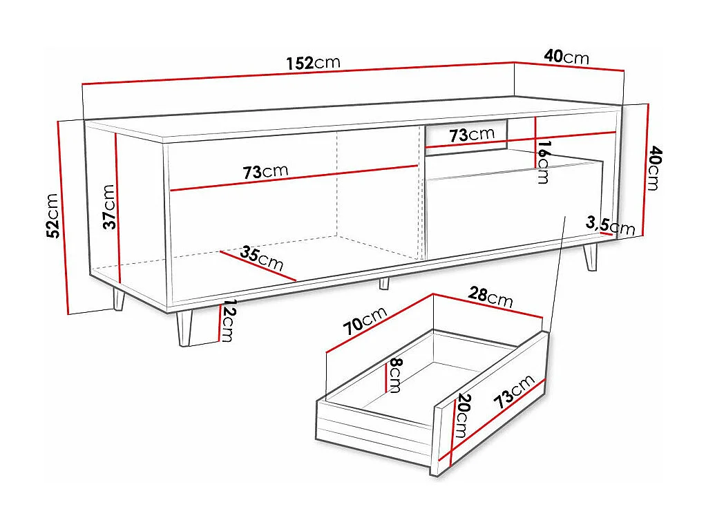 Mueble TV Comfivo L108, Roble Artisan, 152x52x40cm