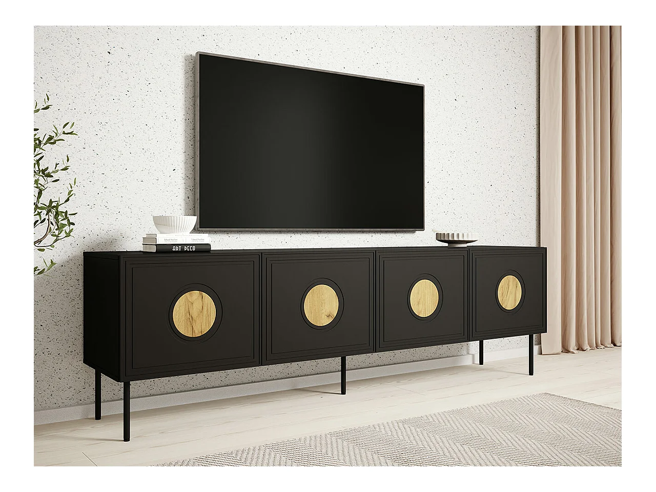 Mueble TV Charlotte N115, Craft roble|Negro, 201x61x40cm