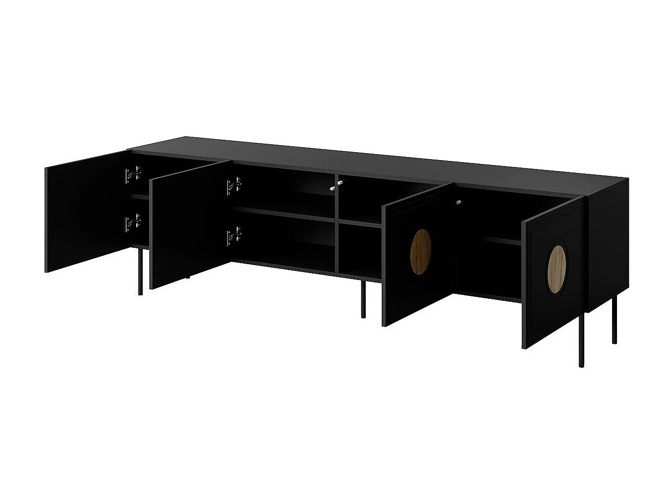 Meuble TV Domromi 102, Noir|Craft chêne, 201x61x40cm