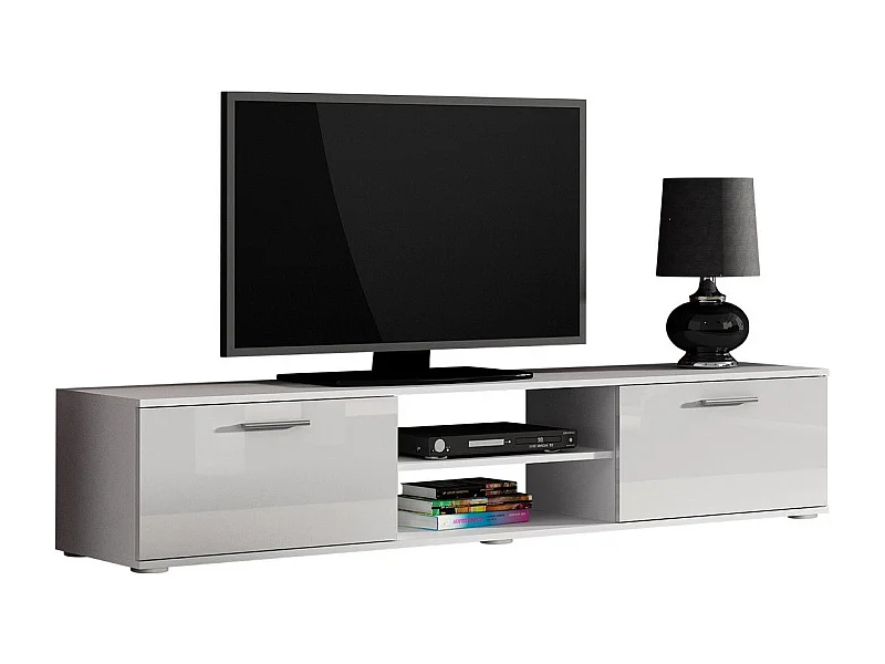 Meuble TV Tornola 101, Blanc brillant|Blanc, Le nombre de portes: 2, 180x37x43cm