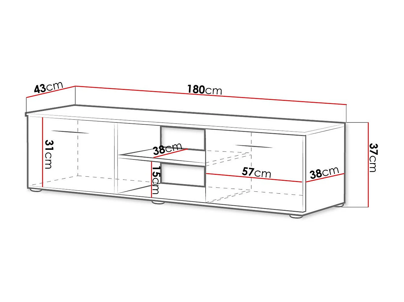 Meuble TV Tornola 101, Blanc|Blanc brillant, Le nombre de portes: 2, 180x37x43cm