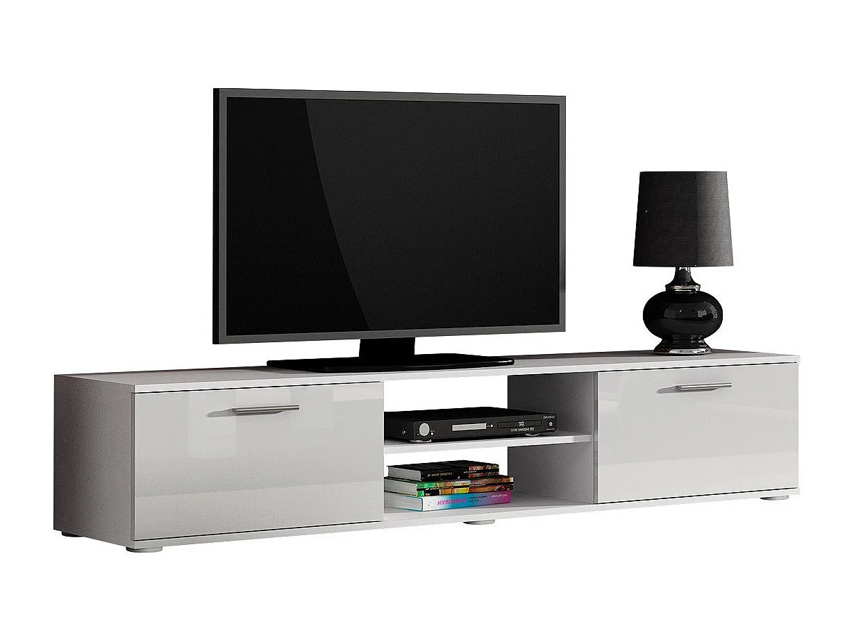 Mobile porta TV Tornola 101, Bianco|Bianco lucido, Il numero di porte: 2.00, 180x37x43cm