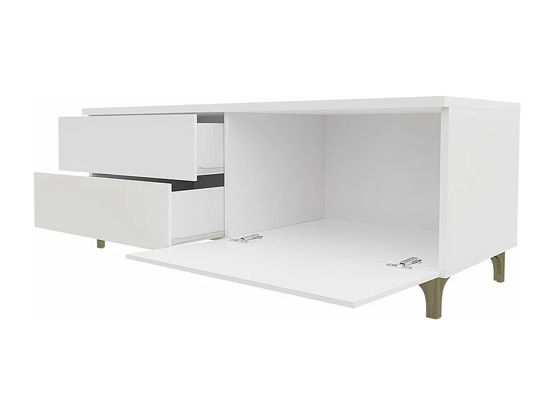 Meuble TV Nashville 128, Blanc|Blanc brillant, Le nombre de portes: 2, 200x43x45cm