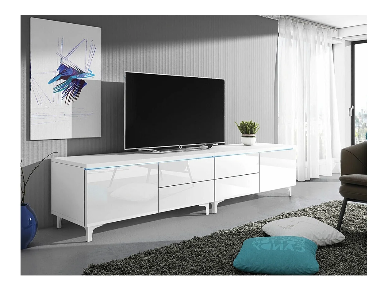Mueble TV Nashville 128, Blanco|Blanco brillante, Número de puertas: 2.00, 200x43x45cm