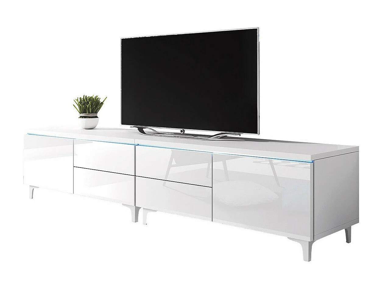 Mueble TV Nashville 128, Blanco|Blanco brillante, Número de puertas: 2.00, 200x43x45cm